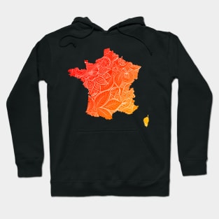 Colorful mandala art map of France with text in red and orange Hoodie